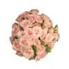 A bouquet of pink roses on top of a white background.