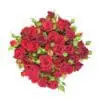 A bouquet of red roses on top of a white background