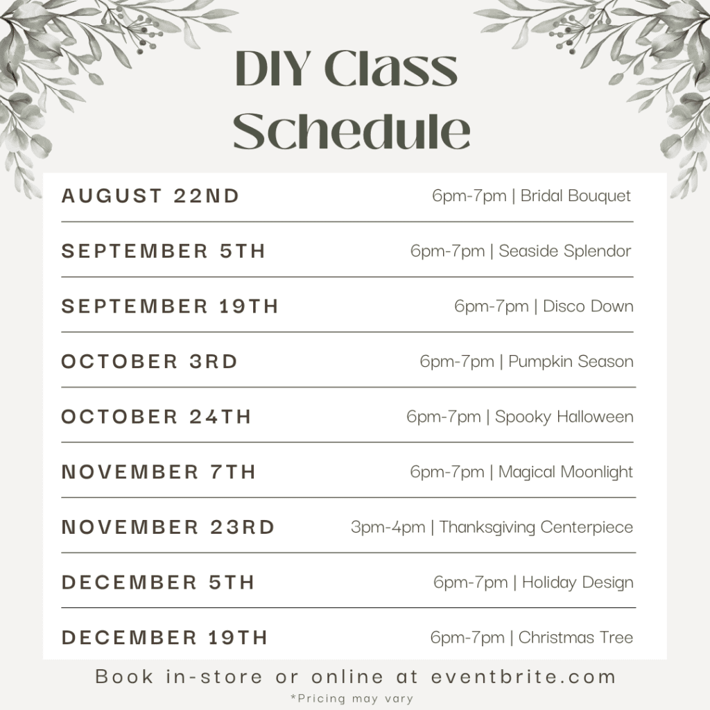 DIY Class Schedule