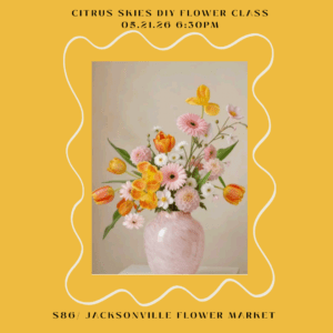 Citrus-toned flower class flyer with bouquet