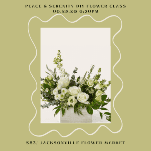 DIY flower class poster featuring white arrangement