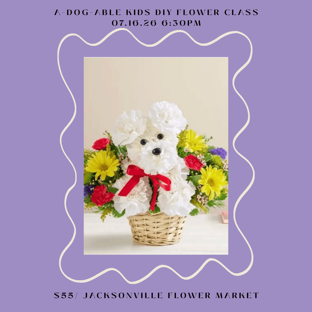 White dog-shaped floral arrangement with colorful flowers