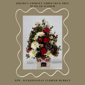 Christmas tree floral arrangement in chimney vase