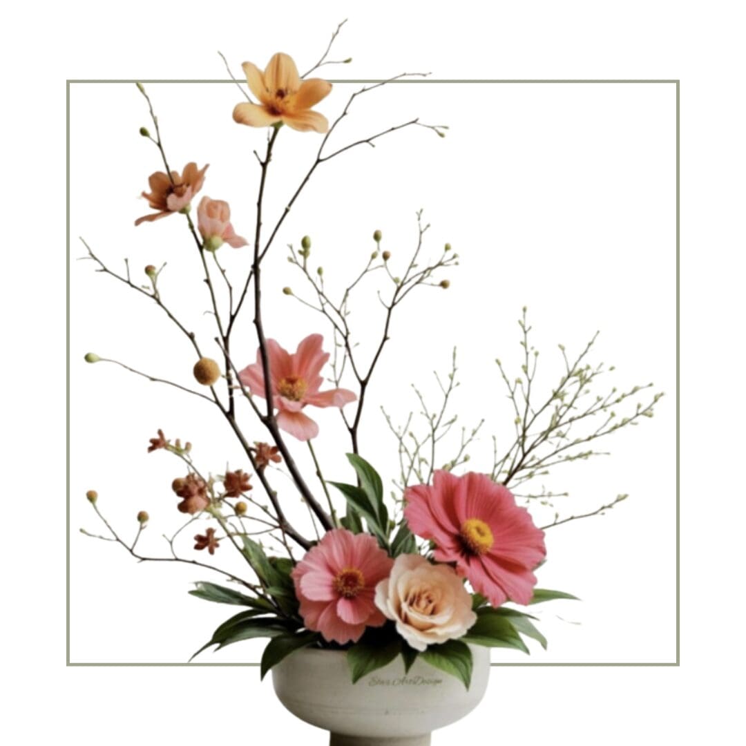 Elegant floral arrangement in a white vase.